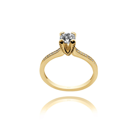 10k yellow gold ring with round zirconia Code: MAN297