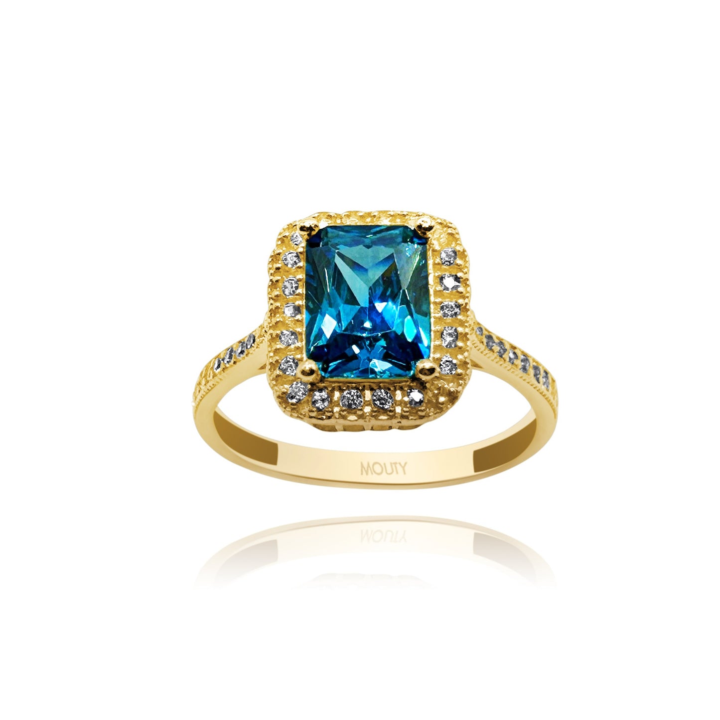 10k yellow gold ring with blue zirconia Code: MAN318