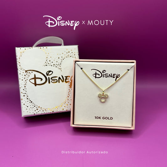 Mickey silhouette necklace with white zirconias embedded in 10k yellow gold Disney®️