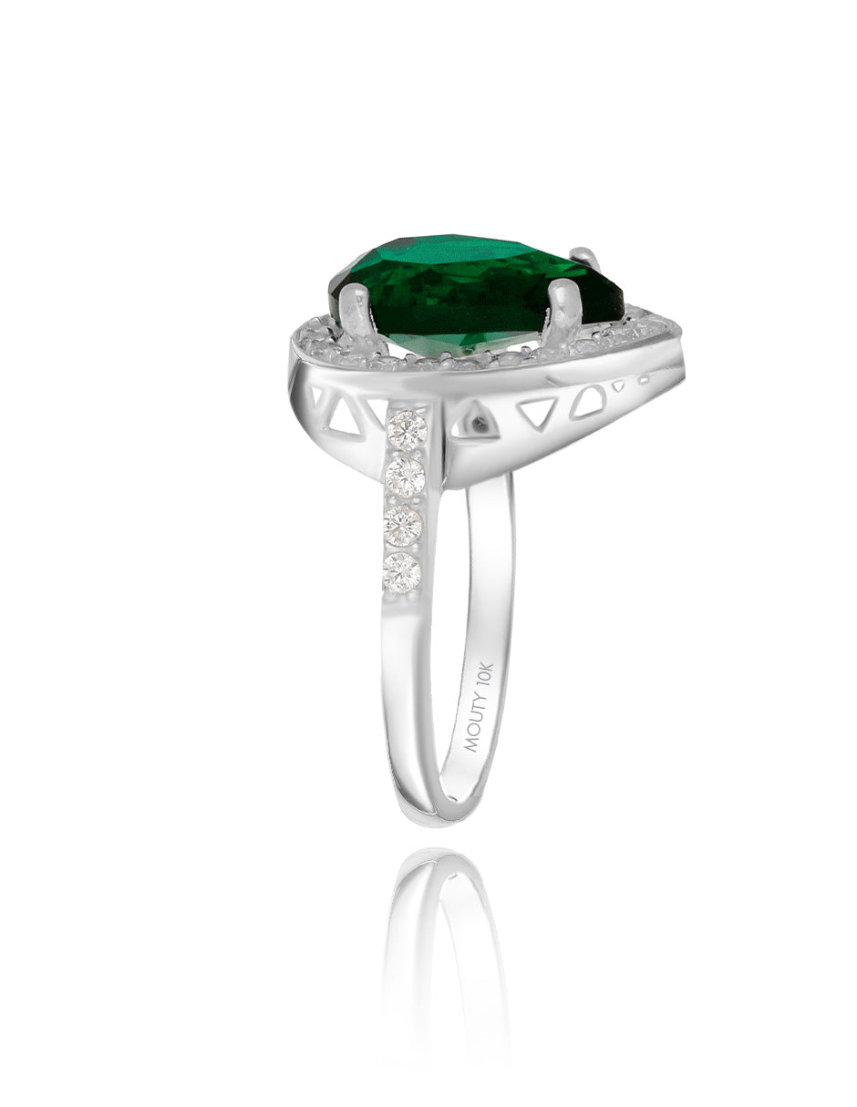 Polet ring in 10k white gold with green zirconia inspired by Hurrem