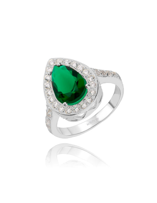 Anillo Polet en oro blanco 18k con circonia verde inspirado en Hurrem