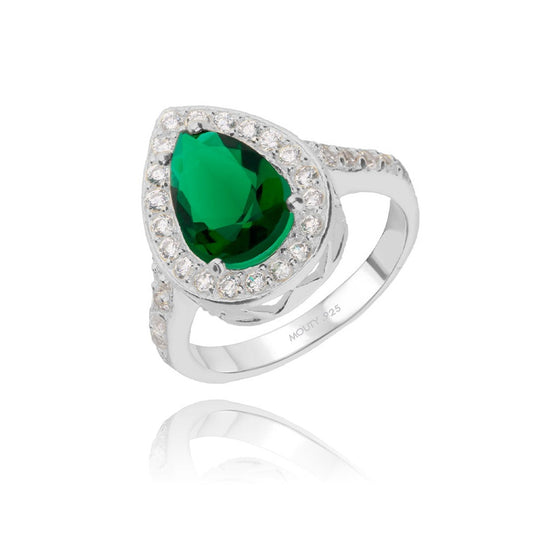 Polet ring in silver with green zirconia inspired by Hurrem rhodium plating