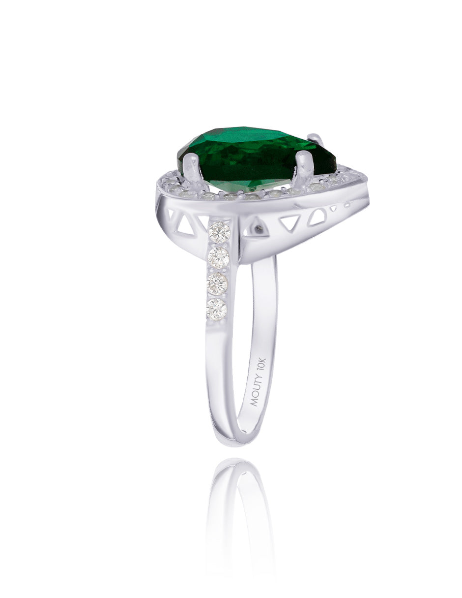 Polet Ring in 10k White Gold with Green Zirconia inspired by Hurrem