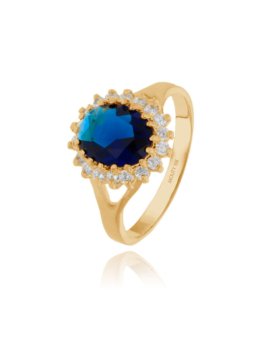 Renata ring in 10k yellow gold with blue zirconia (Lady Di)