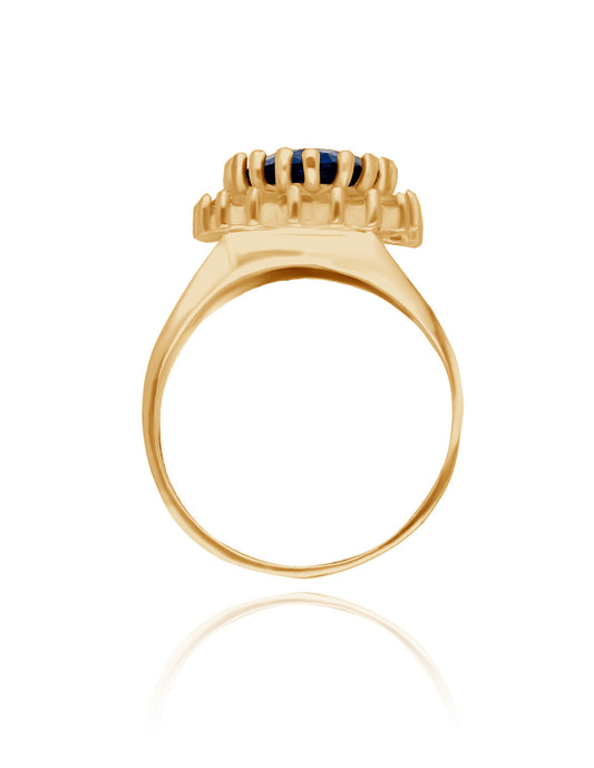 Anillo Renata en oro amarillo 18k con circonia azul (Lady Di)