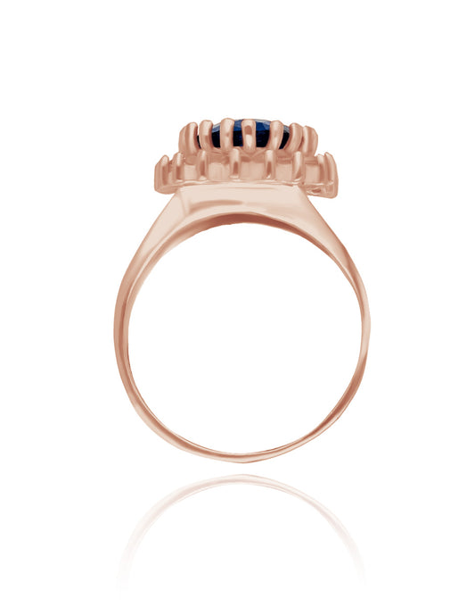 Anillo Renata en plata con baño de oro rosa con circonia azul (Lady Di)