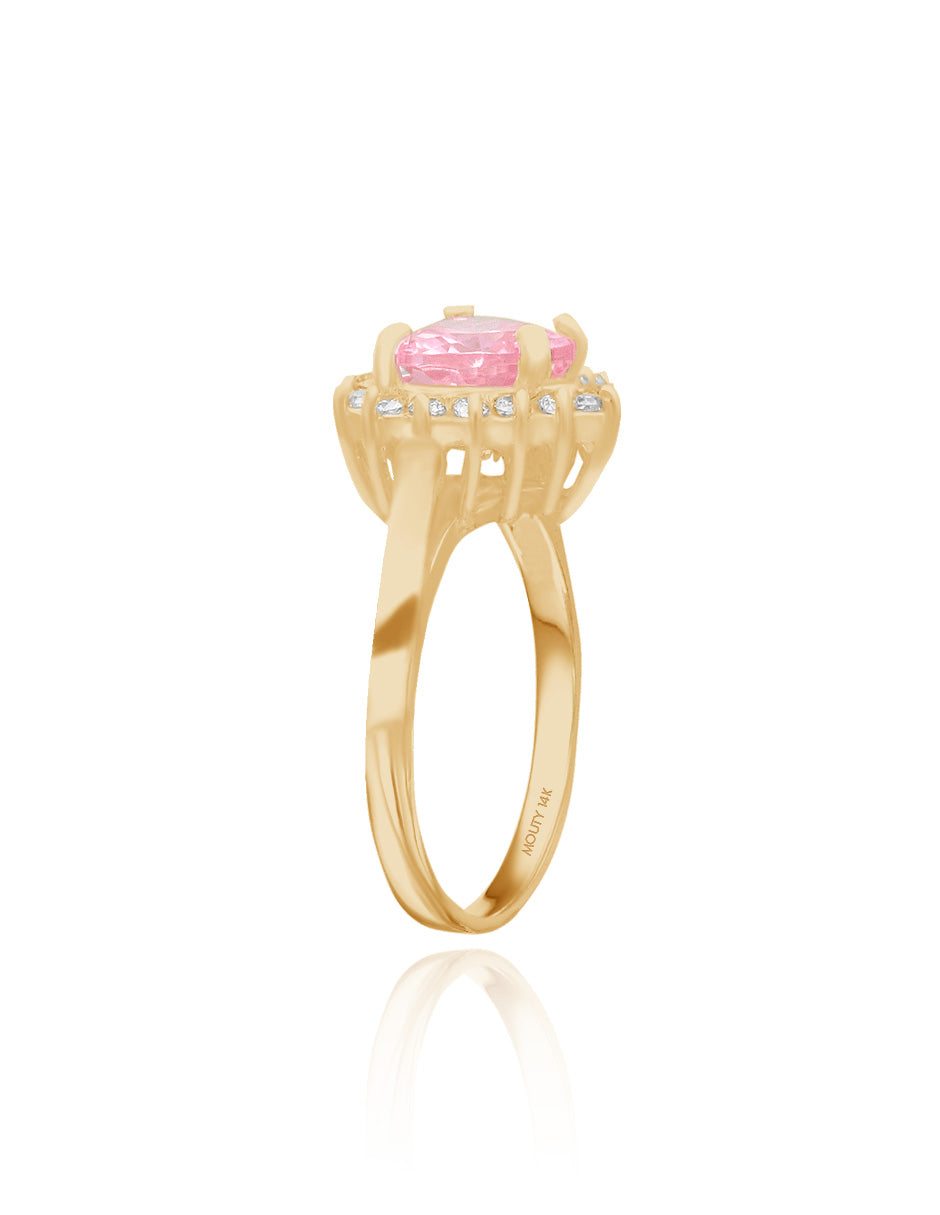 Anillo Serena en oro amarillo 14k con circonia rosa inspirado en Sailor M.