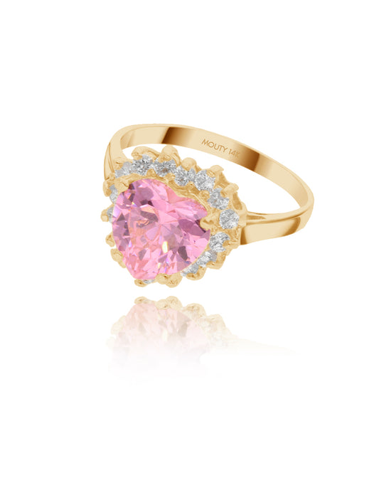 Anillo Serena en oro amarillo 14k con circonia rosa inspirado en Sailor M.