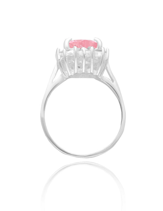 Anillo Serena en oro blanco 14k con circonia rosa inspirado en Sailor M.