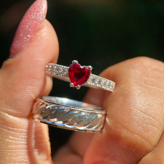 Duo of Edward x Fanny Rings in Silver with Red Zirconia