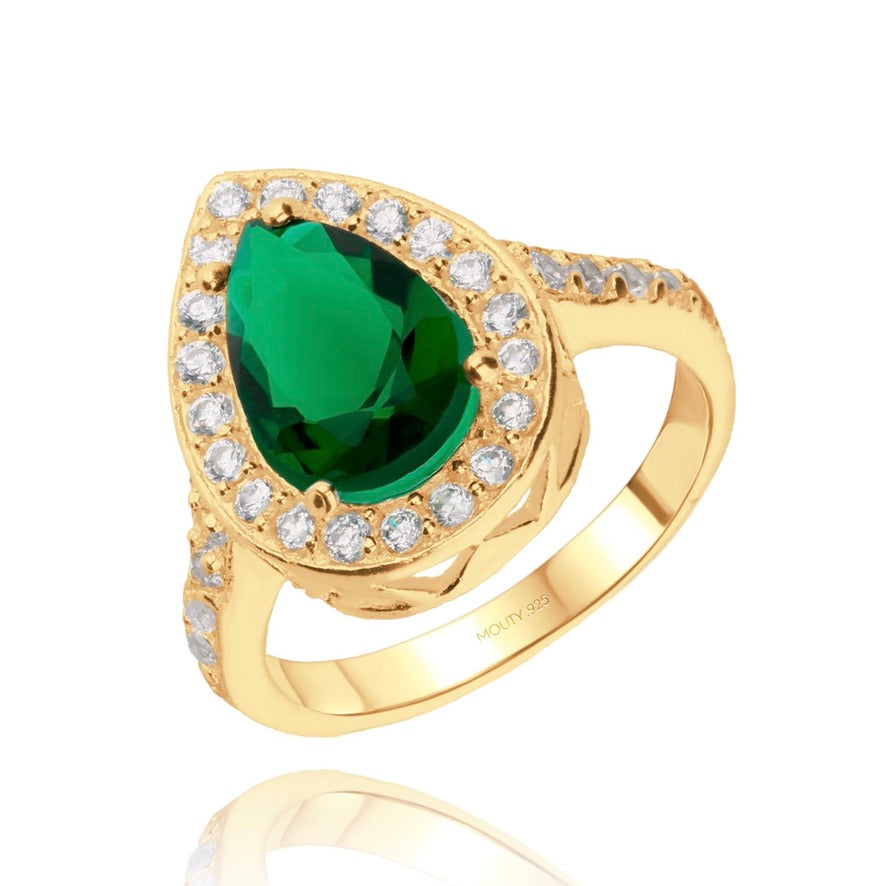 Polet ring in silver with green zirconia inspired by Hurrem yellow gold plating