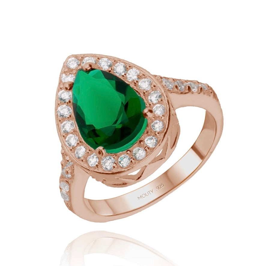 Polet ring in silver with green zirconia inspired by Hurrem rose gold plating 