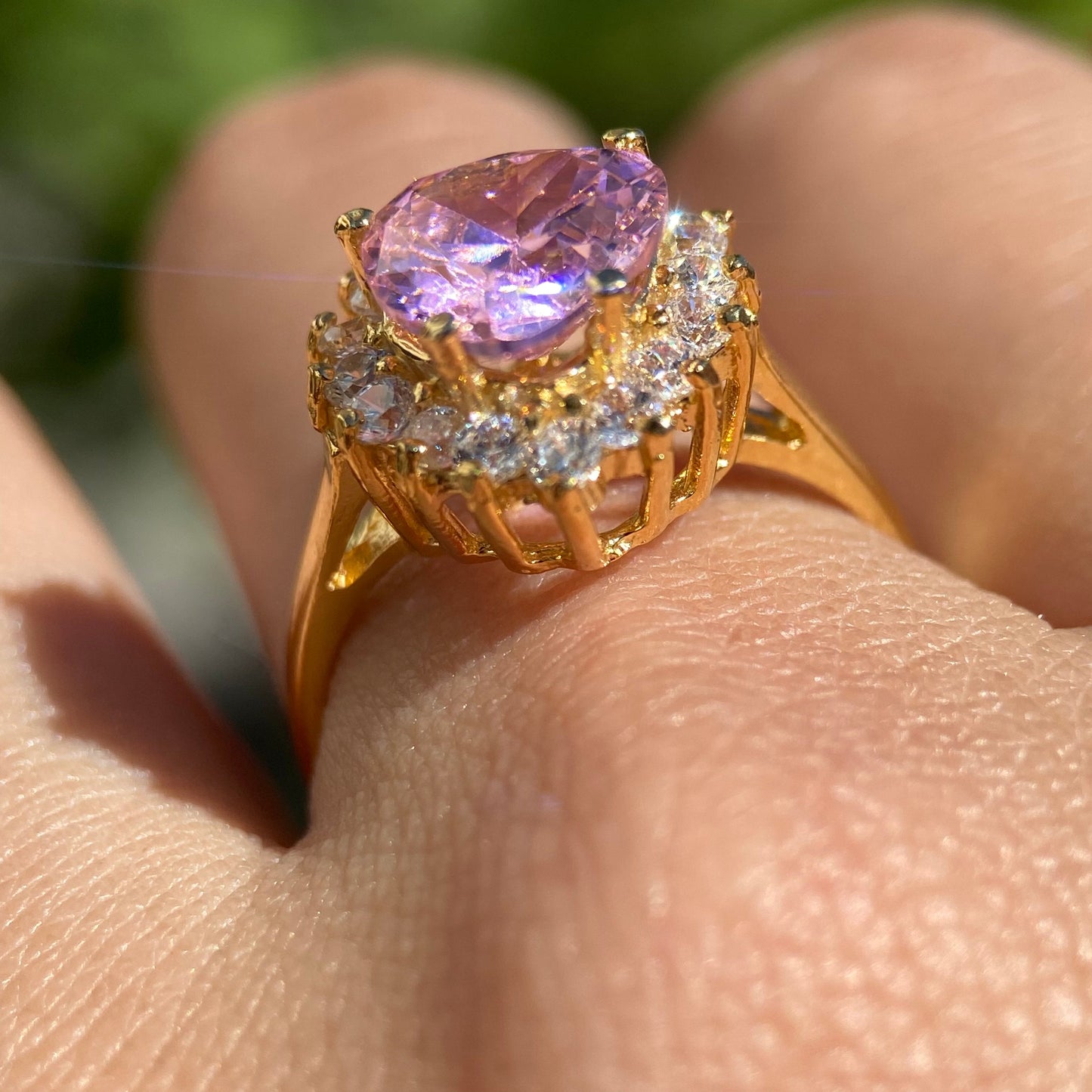 Serena ring in 10k yellow gold with pink zirconia inspired by Sailor M.