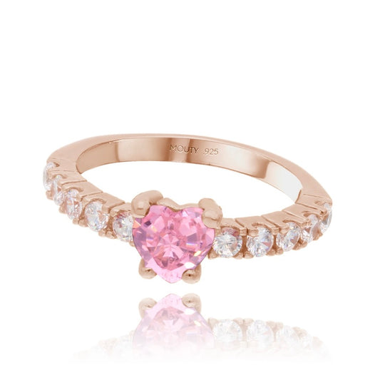 Anillo Amour en plata con baño de oro rosa con circonia rosa