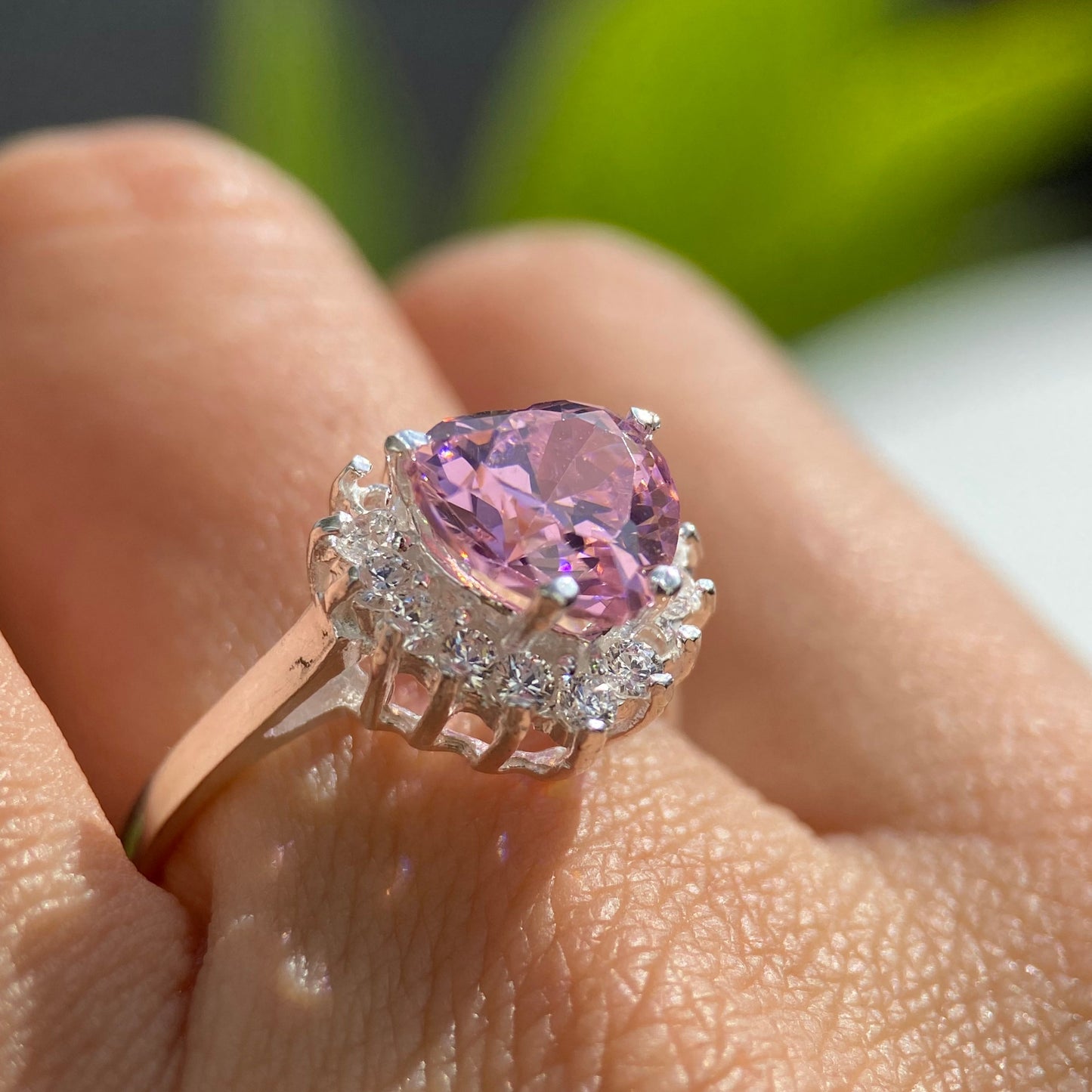 Serena ring in 10k white gold with pink zirconia inspired by Sailor M.