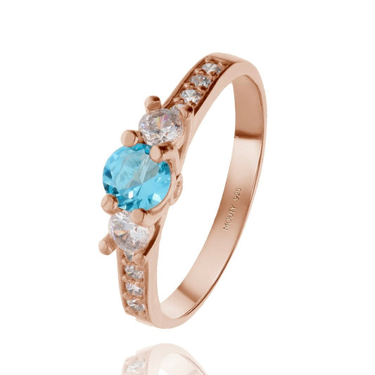 Cielo ring in silver with rose gold plating and blue zirconia