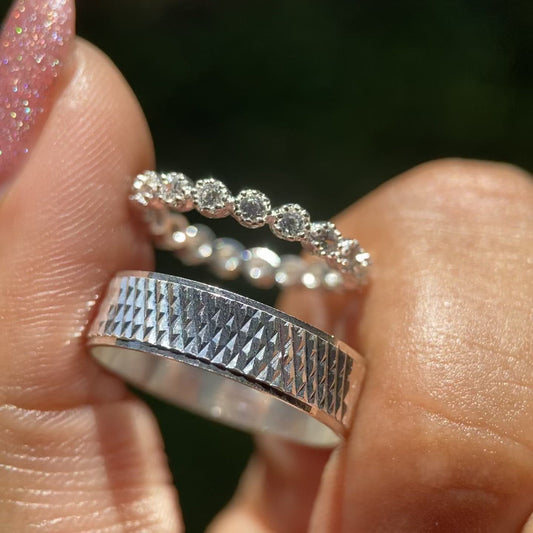 Liam x Leah Ring Duo in Silver with Zirconia 