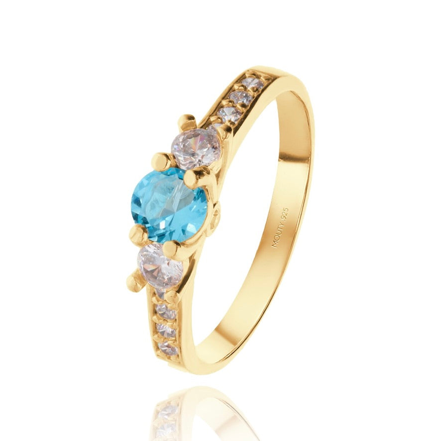 Cielo ring in silver with yellow gold plating and blue zirconia