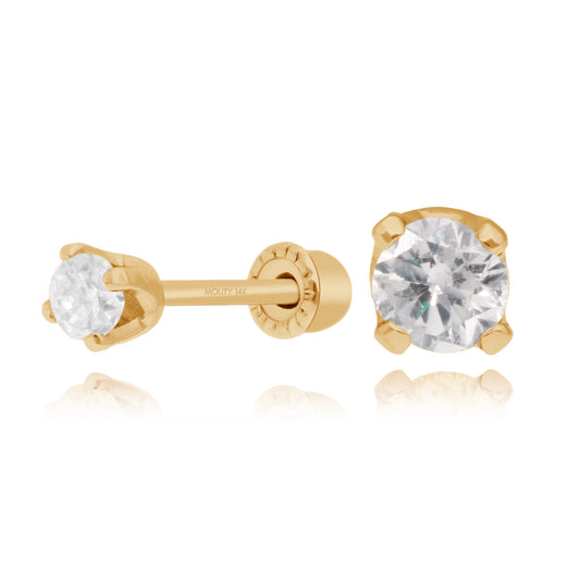 Aretes Broqueles Oro Amarillo Solido 14k Con Diamante .06 Ct