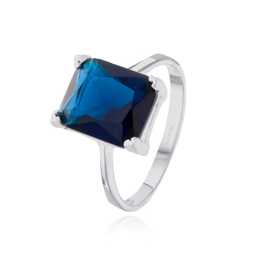 Anillo Christine en Oro Blanco de 14k con Circonia azul