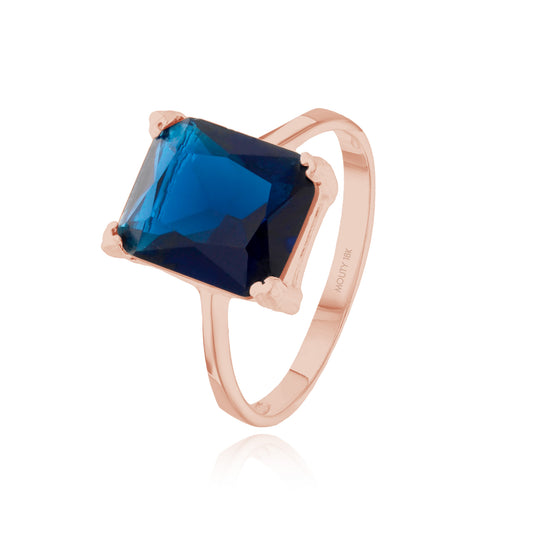 Anillo Christine en Oro Rosa de 18k con Circonia azul