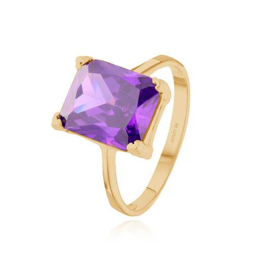 Anillo Christine en Oro Amarillo de 18k con Circonia morada