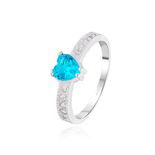 Anillo Fanny en oro blanco 10k con circonia azul cielo