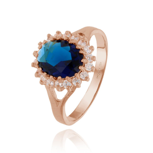 Renata ring in 18k rose gold with blue zirconia (Lady Di)