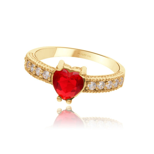 Anillo Fanny en oro amarillo 14k con circonia roja