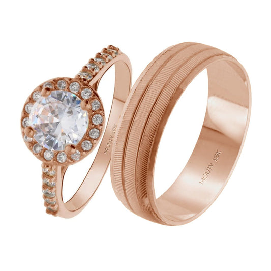 Ethan-Adelaide ring duo in 10k rose gold with zircons