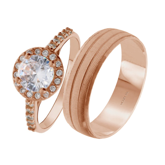 Ethan-Adelaide ring duo in 14k rose gold with zircons