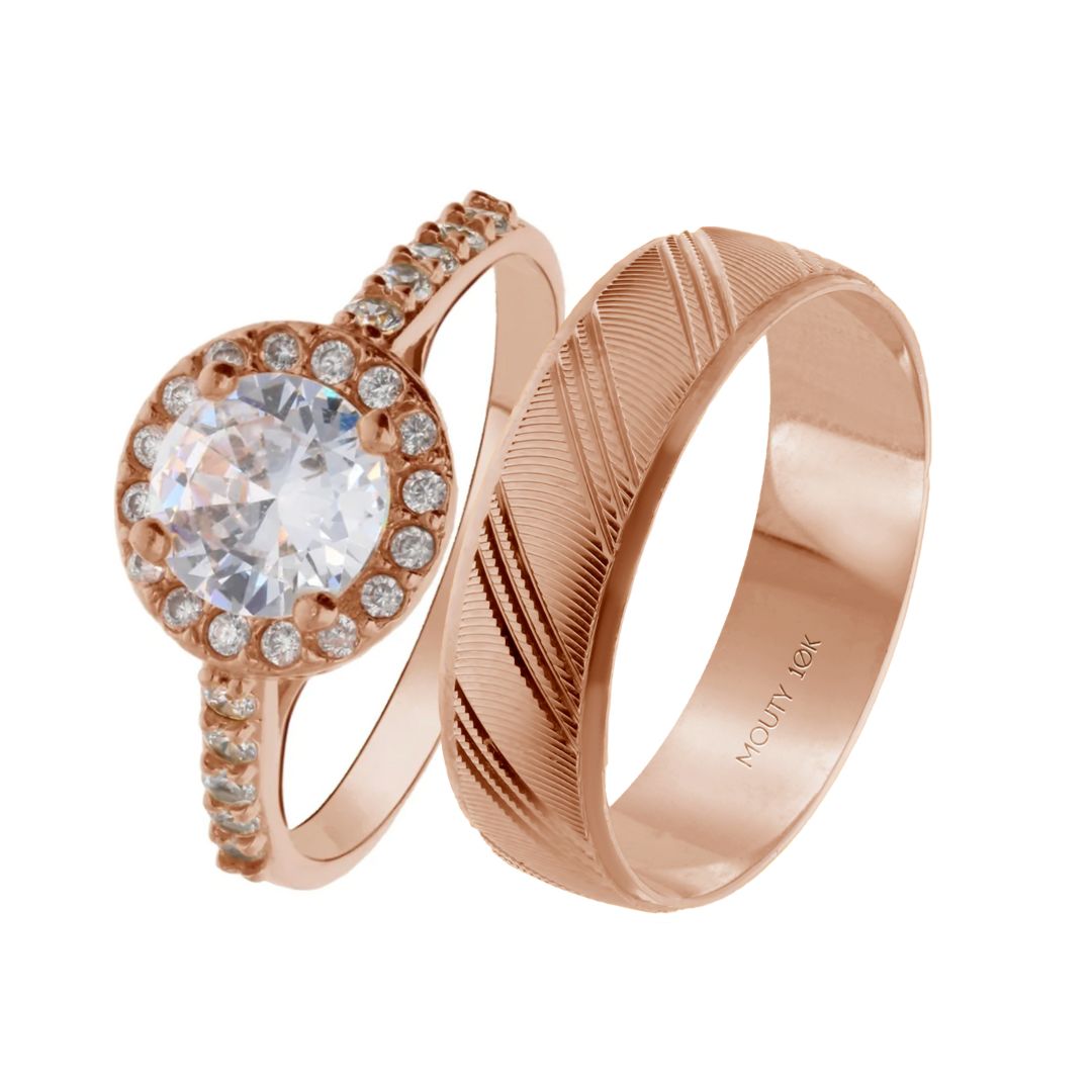 Duo of Milan-Adelaide rings in 10k rose gold with zircons