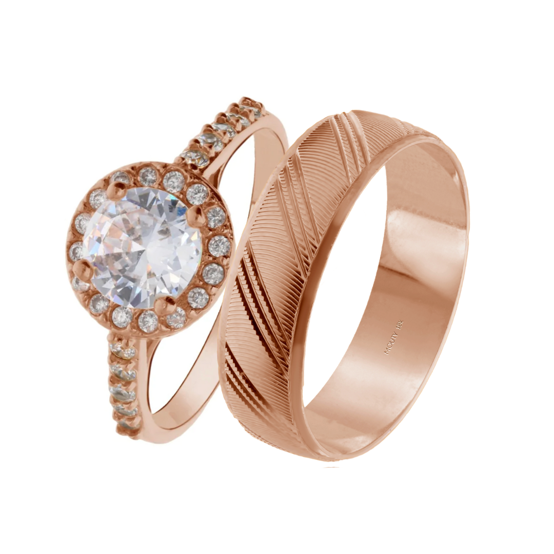 Duo of Milan-Adelaide rings in 14k rose gold with zircons