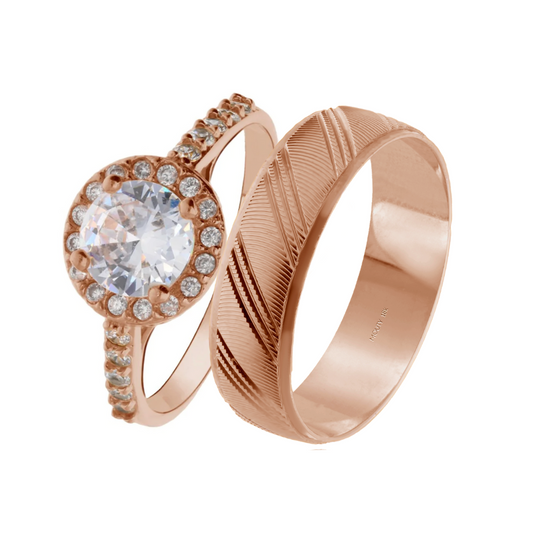 Duo of Milan-Adelaide rings in 14k rose gold with zircons