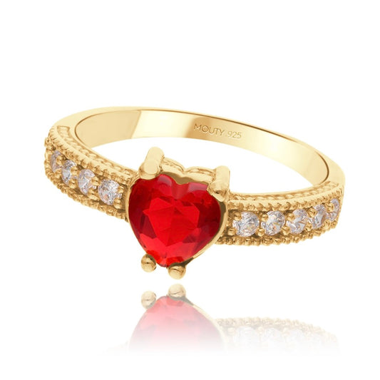 Anillo Fanny en plata con baño de oro amarillo con circonia roja