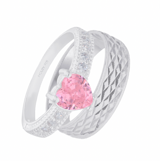 Mateo-Fanny Ring Duo in Silver with Pink Zirconia