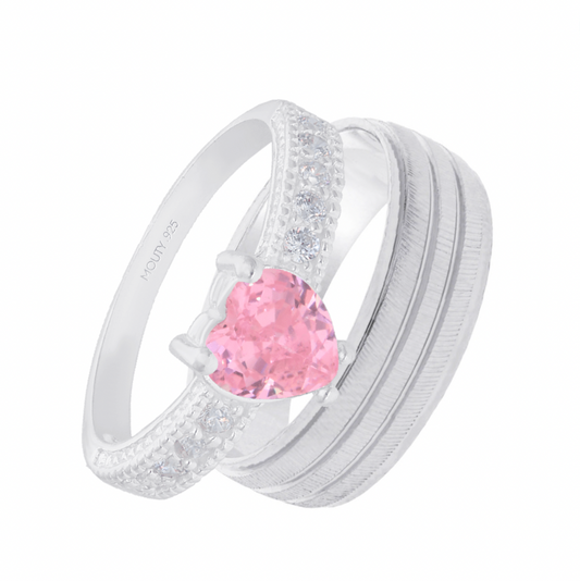 Ethan-Fanny Ring Duo in Silver with Pink Zirconia