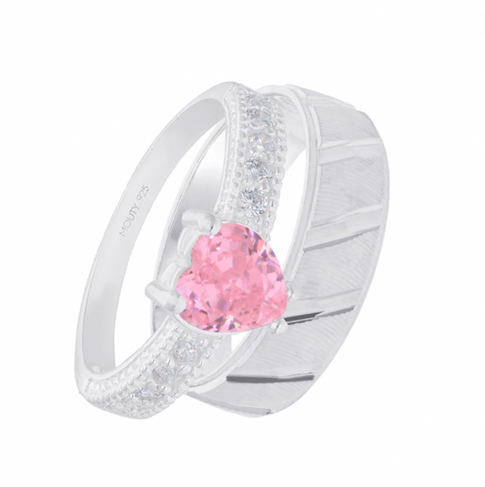 Richard-Fanny Ring Duo in Silver with Pink Zirconia