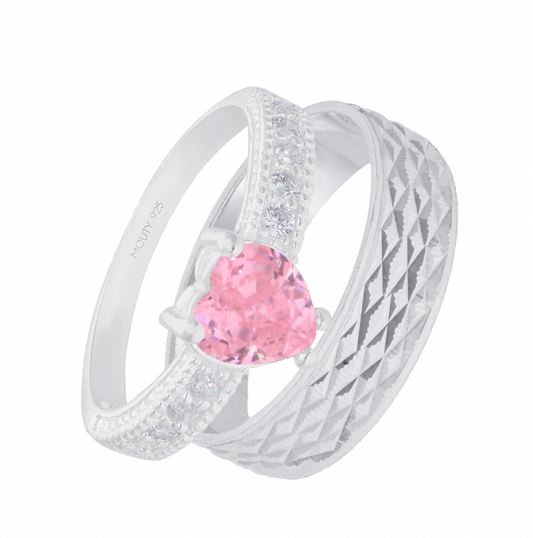 Edward-Fanny Ring Duo in Silver with Pink Zirconia