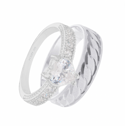 Edward-Fanny Ring Duo in Silver with Zirconia