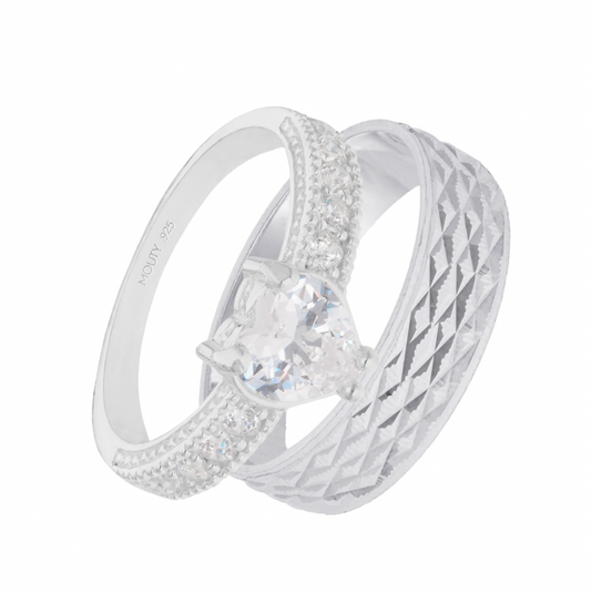 Mateo-Fanny Ring Duo in Silver with Zirconia