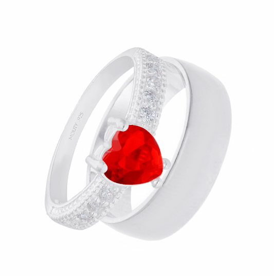 Willow-Fanny Ring Duo in Silver with Red Zirconia