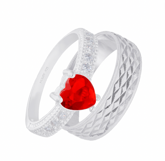 Mateo-Fanny Ring Duo in Silver with Red Zirconia