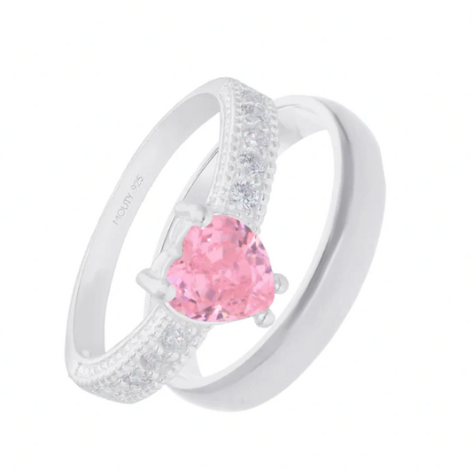 Julian-Fanny Ring Duo in Silver with Pink Zirconia