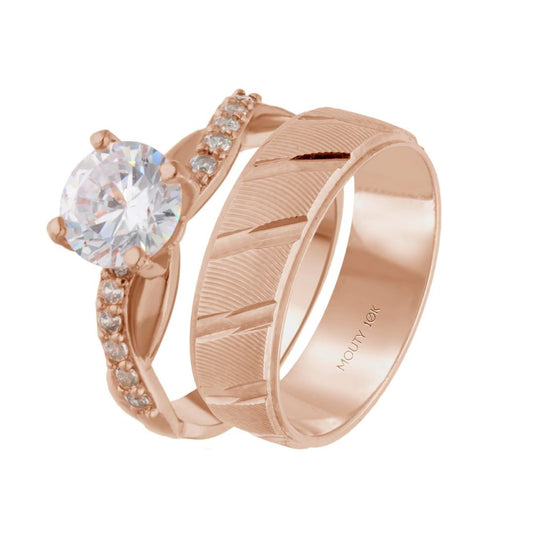 Richard-Charlize ring duo in 10k rose gold with zircons