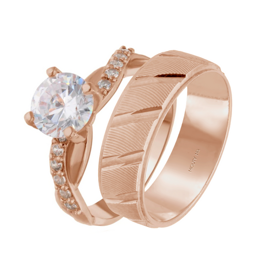 Richard-Charlize ring duo in 14k rose gold with zirconia