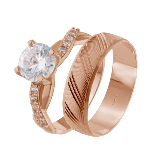 Milan-Charlize ring duo in 14k rose gold with zircons