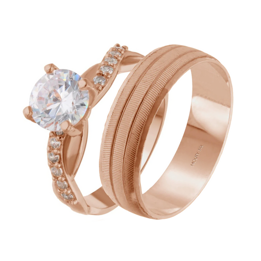 Ethan-Charlize ring duo in 14k rose gold with zircons