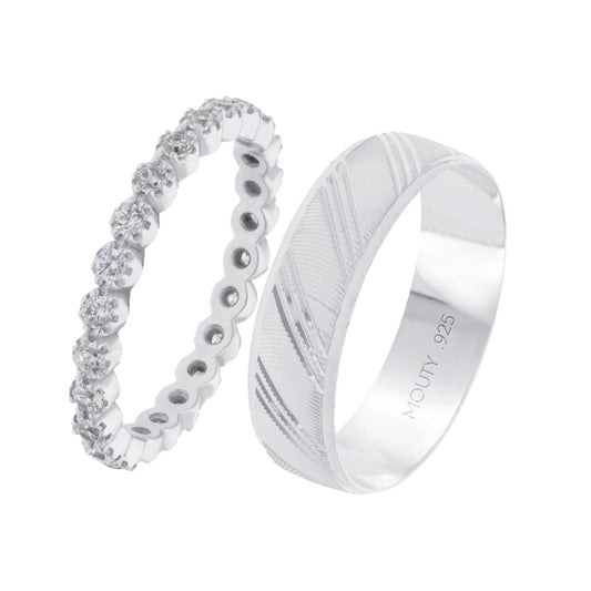 Milan-Leah Ring Duo in Silver with Zirconia 