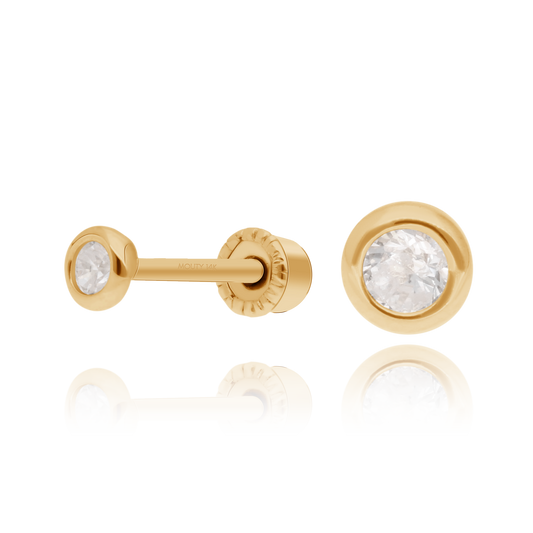 Solid 14k Yellow Gold Buckle Earrings With Diamond .06 Ct